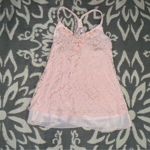 Size L Vanity Vintage Y2K Pale Pink Racerback Lace Top